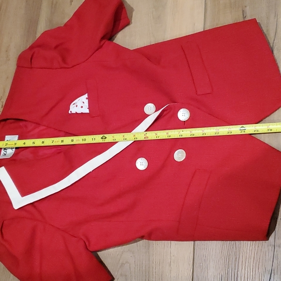 1980's KASPER Vintage Red Two Piece Short Sleeve Suit Sz 14 runs small - Picture 6 of 12